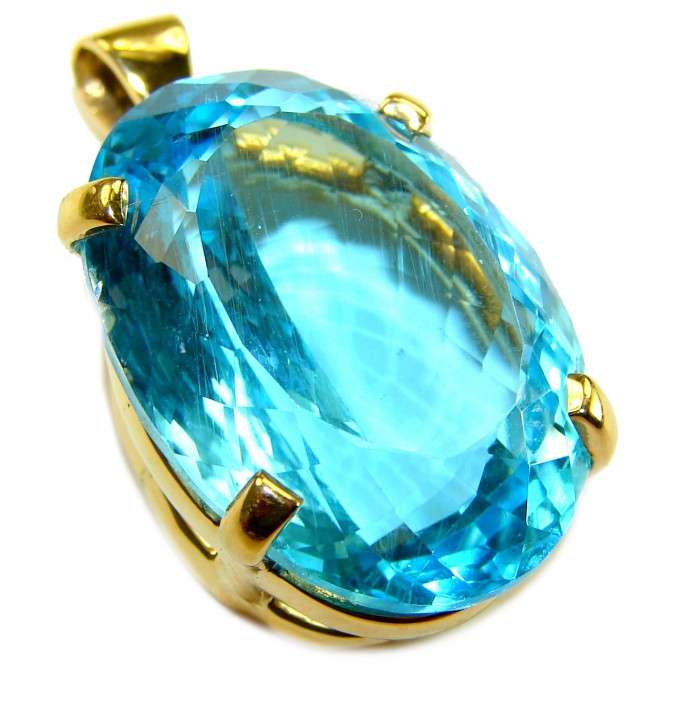 Atlantica oval cut 25.9 carat Swiss Blue Topaz 18K Gold over .925 Sterling Silver Handcrafted Pendant