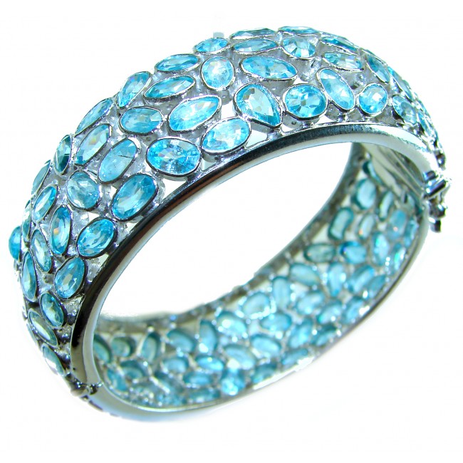 Blue Odyssey- One of the kind - 165.2 carat Swiss Blue Topaz .925 Sterling Silver handmade bangle Bracelet
