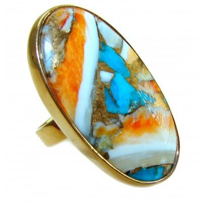 Rare 29.5 carat Oyster Turquoise 18K Gold over .925 Sterling Silver handcrafted Large ring; s. 6 adjustable