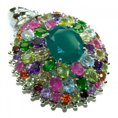 Power of Life Very Unique 11.5 CARAT Green Jade Multigem .925 Sterling Silver handcrafted pendant