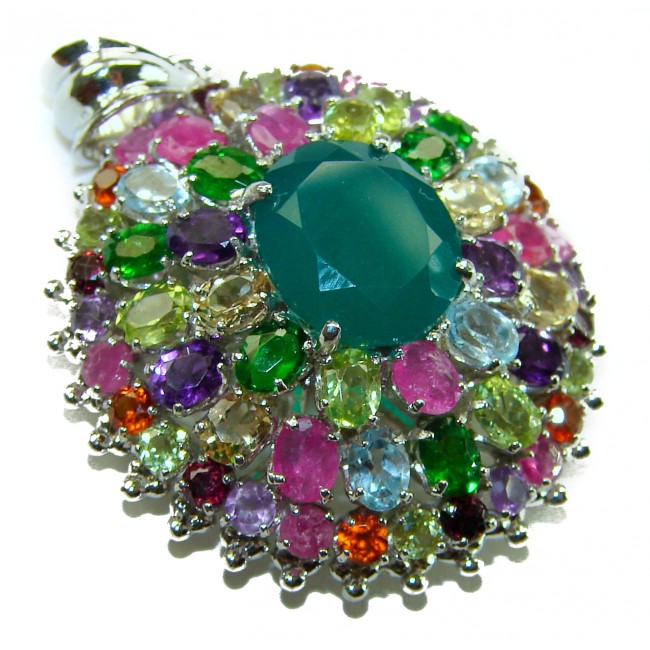 Power of Life Very Unique 11.5 CARAT Green Jade Multigem .925 Sterling Silver handcrafted pendant