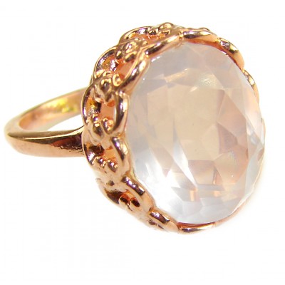 Authentic 18.5 carat Brazilian Rose Quartz 14K Rose Gold over .925 Sterling Silver incredible Ring size 6