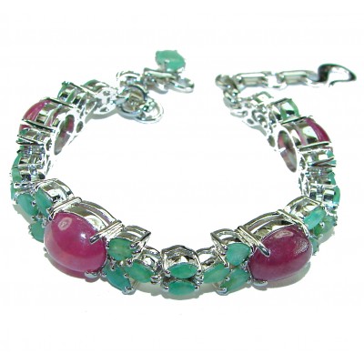 Puertas Ruby 40.8 carat Ruby Emerald .925 Sterling Silver handcrafted Bracelet