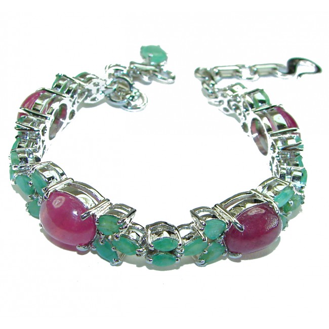 Puertas Ruby 40.8 carat Ruby Emerald .925 Sterling Silver handcrafted Bracelet