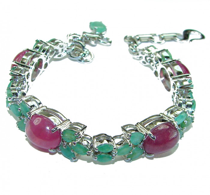 Puertas Ruby 40.8 carat Ruby Emerald .925 Sterling Silver handcrafted Bracelet