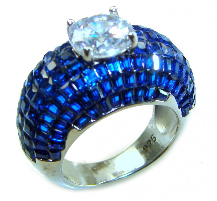 Precious Design oval cut 15.9 CARAT Sapphire White Topaz .925 Sterling Silver Statement Ring s. 6 - video