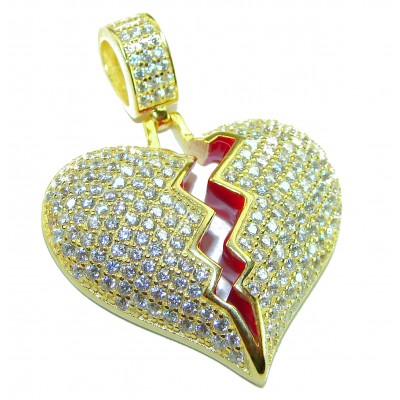 Broken Heart Luxurious 12.4 carat White Topaz .925 Sterling Silver dipped in 14K Gold over handcrafted pendant