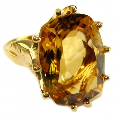 Liliana 24.5 carat Champagne Smoky Topaz .925 Sterling Silver dipped in real 18K Gold Oversized Ring size 8 1/4