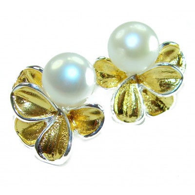 Genuine Pearl 14K Gold over .925 Sterling Silver handcrafted Statement Earrings