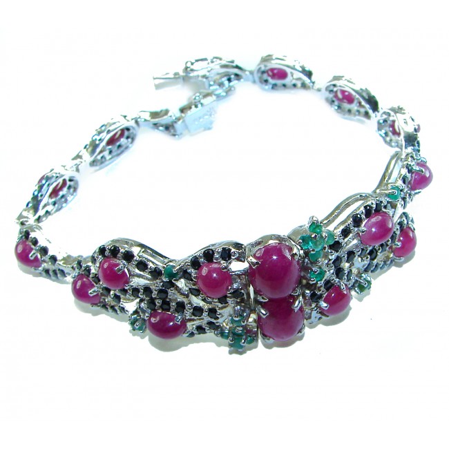 Gabriella 49.5 carat Genuine Ruby Emerald Sapphire .925 Sterling Silver handcrafted Bracelet
