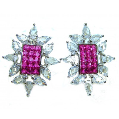 Precious - Art Deco 12.2 carat Ruby .925 Sterling Silver handmade earrings
