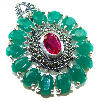 Circle of Life 8.2 carat authentic Ruby Emerald .925 Sterling Silver handmade Pendant