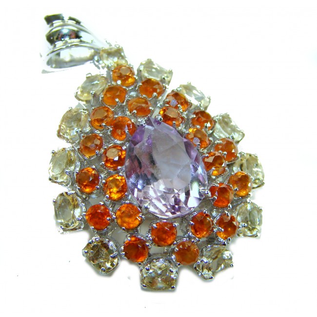 Tiffany - 15.5 carat Pink Amethyst rhodium over .925 Silver handcrafted Statement Pendant