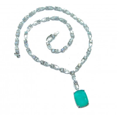 Born to Glam authentic 10.9 carat Colombian Emerald .925 Sterling Silver handcrafted Statement necklace