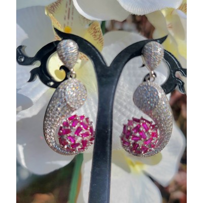 Pure Luxury 22.2 carat natural Ruby .925 Sterling Silver handmade Statement earrings