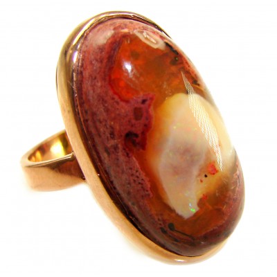 Queen of Fire best quality 25.4 carat Mexican Opal 18K Rose Gold over .925 Sterling Silver handmade ring 8 adjustable