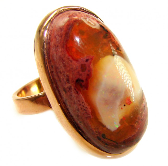 Queen of Fire best quality 25.4 carat Mexican Opal 18K Rose Gold over .925 Sterling Silver handmade ring 8 adjustable