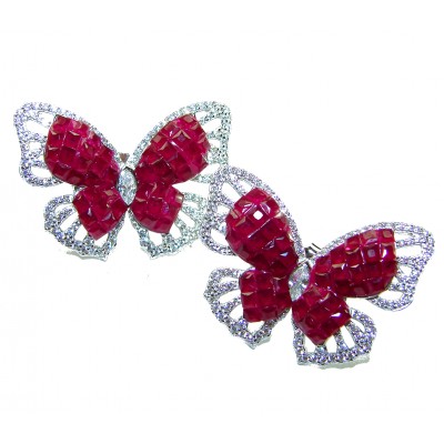 Real Beauty natural 18.9 carat Ruby Butterflies .925 Sterling Silver Large handcrafted earrings