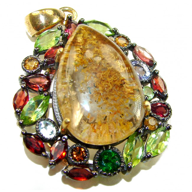 Incredible authentic Phantom Quartz .925 Sterling Silver dipped in 14K Gold handmade pendant