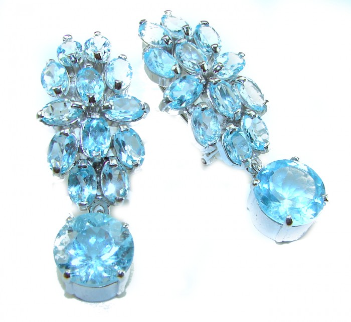 Atlantica 22.7 carat Swiss Blue Topaz .925 Sterling Silver Handcrafted Statement earrings