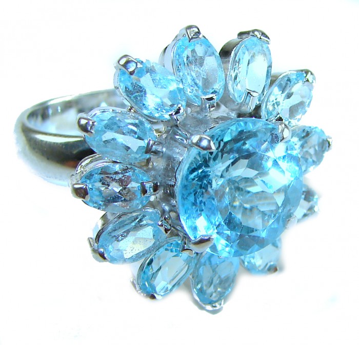 Atlantica 22.7 carat Swiss Blue Topaz .925 Sterling Silver Handcrafted Statement Large ring size 8