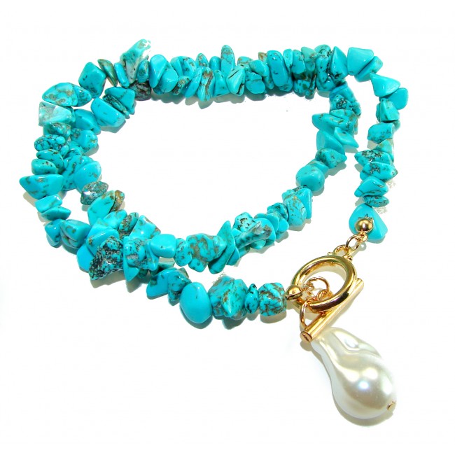 Luxurious natural Turquoise 14K Gold over .925 Sterling Silver handmade necklace