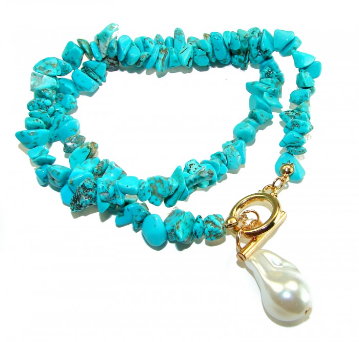 Luxurious natural Turquoise 14K Gold over .925 Sterling Silver handmade necklace