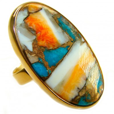 Rare 29.5 carat Oyster Turquoise 18K Gold over .925 Sterling Silver handcrafted Large ring; s. 6 adjustable