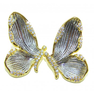 Golden Butterfly White Topaz highly polished 18K Gold over .925 Sterling Silver Italy made Earrings