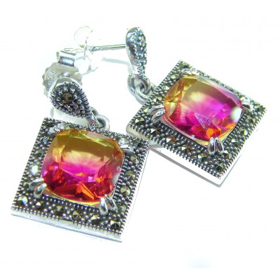 9.5 carat Ametrine Marcasite .925 Sterling Silver HANDCRAFTED Earrings