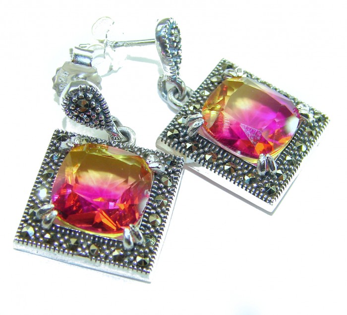 9.5 carat Ametrine Marcasite .925 Sterling Silver HANDCRAFTED Earrings