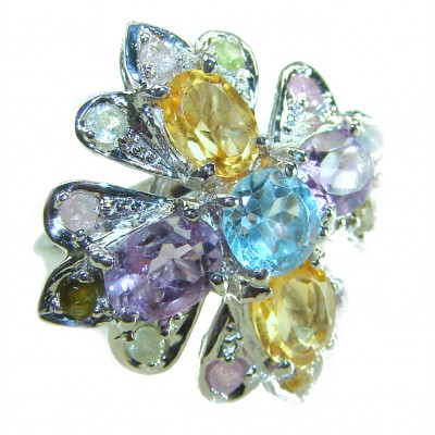 Celtic Spirit authentic fancy cut 15.5 carat Swiss Blue Topaz rhodium over .925 Sterling Silver handcrafted Statement Ring s. 7