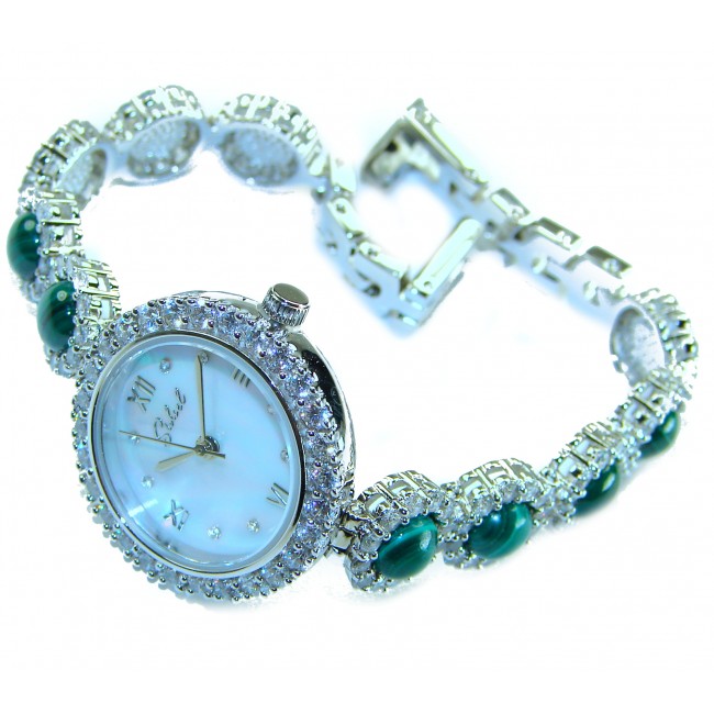 Precious Authentic Australian Malachite .925 Sterling Silver handmade Bracelet Watch