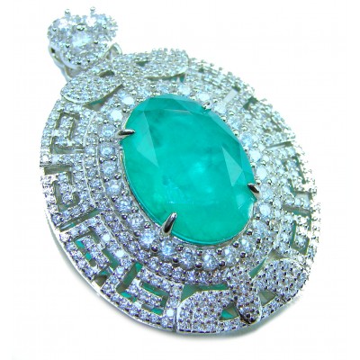 Luxurious 18.5 carat Emerald White Sapphire .925 Sterling Silver handcrafted pendant
