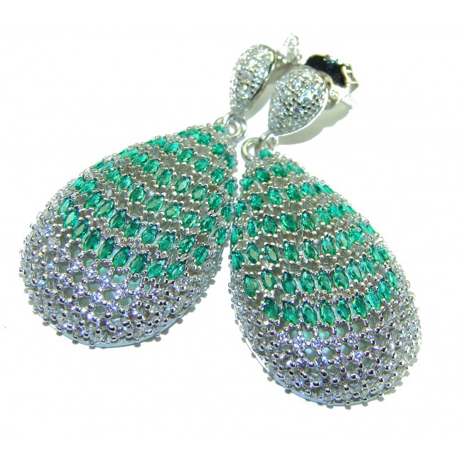 Magnificent Jewel - 17.5 carat natural EMERALD RHODIUM over .925 Sterling Silver handcrafted incredible earrings