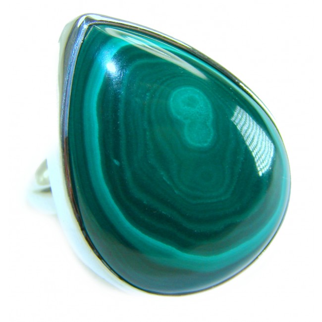 25.5 CARAT genuine Malachite .925 Sterling Silver handcrafted ring size 7 adjustable