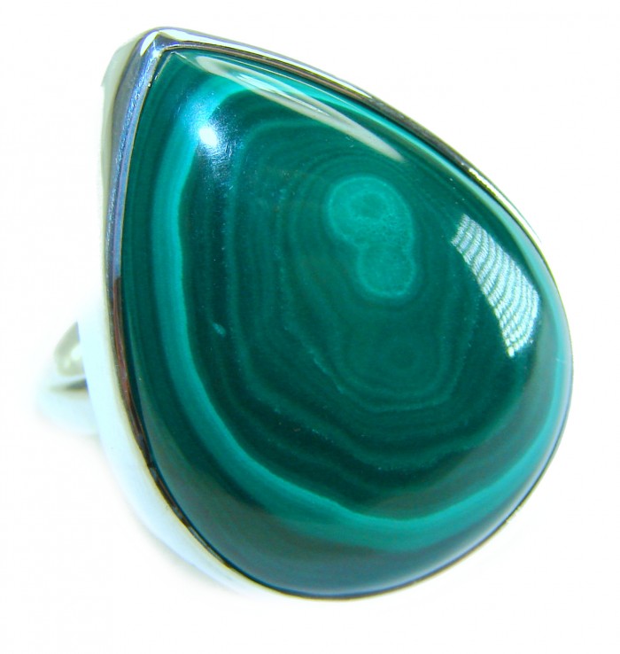 25.5 CARAT genuine Malachite .925 Sterling Silver handcrafted ring size 7 adjustable