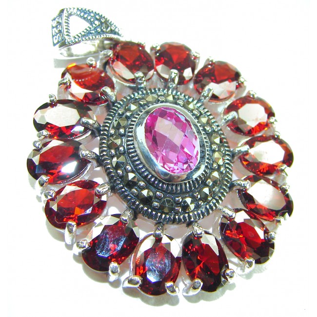 Posh Rose - 21.5 CARAT Pink Sapphire Garnet .925 Sterling Silver handmade Pendant