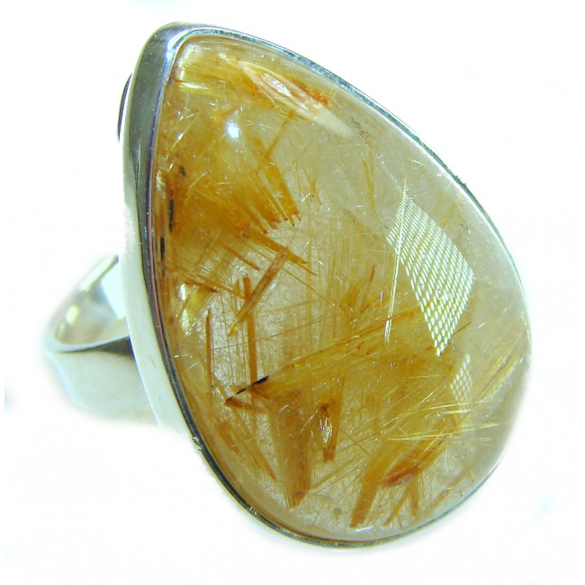 The very Best quality Golden Rutilated Quartz .925 Sterling Silver handcrafted Ring Size 8 adjustable