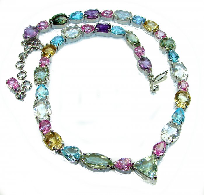 Pastel Beauty - 210.8 carat Natural Multigem .925 Sterling Silver Handcrafted Statement Necklace - video