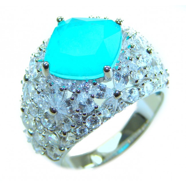 Pacific green - Vintage style - 9.5 carat Emerald .925 Sterling Silver handcrafted Statement Ring size 7 1/4
