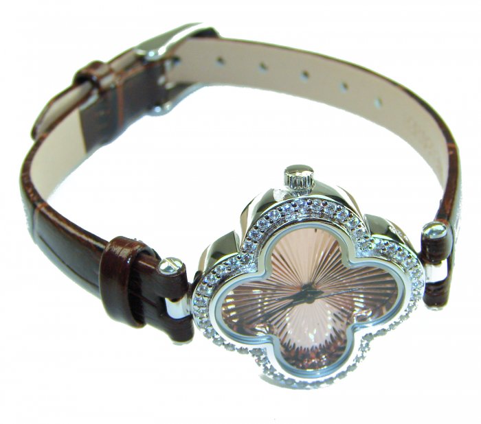 Precious Four Leaf Clover Genuine Leather strap .925 Sterling Silver handmade Watch - video