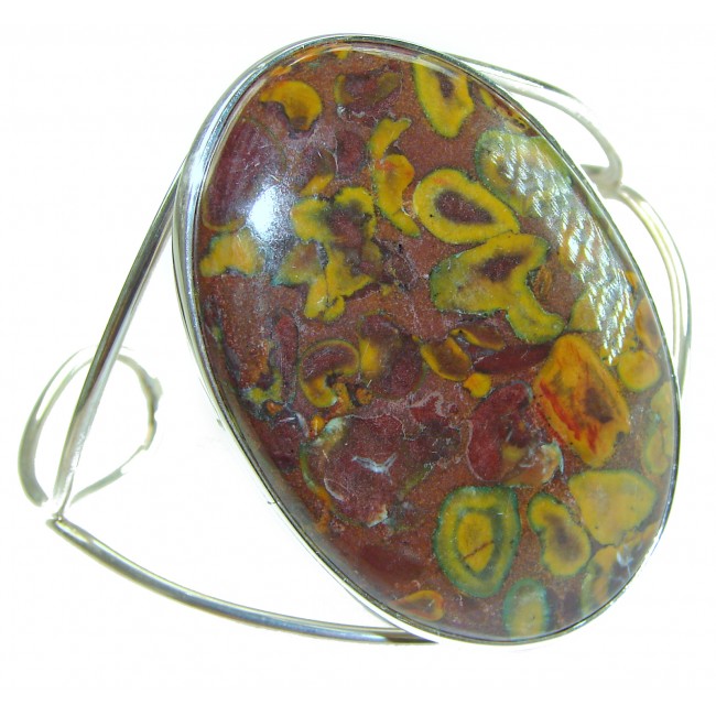 Excellent quality Leopard Skin Jasper .925 Sterling Silver handcrafted Statement Bracelet / Cuff