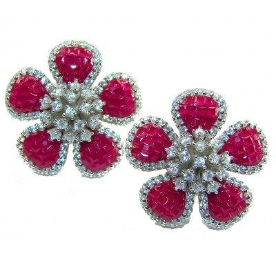 Real Beauty natural 18.2 carat Ruby Flowers .925 Sterling Silver handcrafted earrings