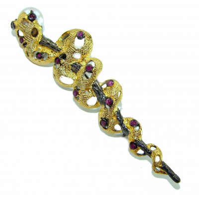Golden Boa Snake 12.5 carat Ruby 14K Gold over .925 Sterling Silver handcrafted Pendant Brooch