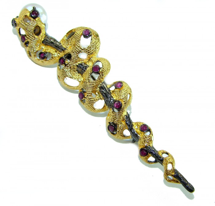 Golden Boa Snake 12.5 carat Ruby 14K Gold over .925 Sterling Silver handcrafted Pendant Brooch
