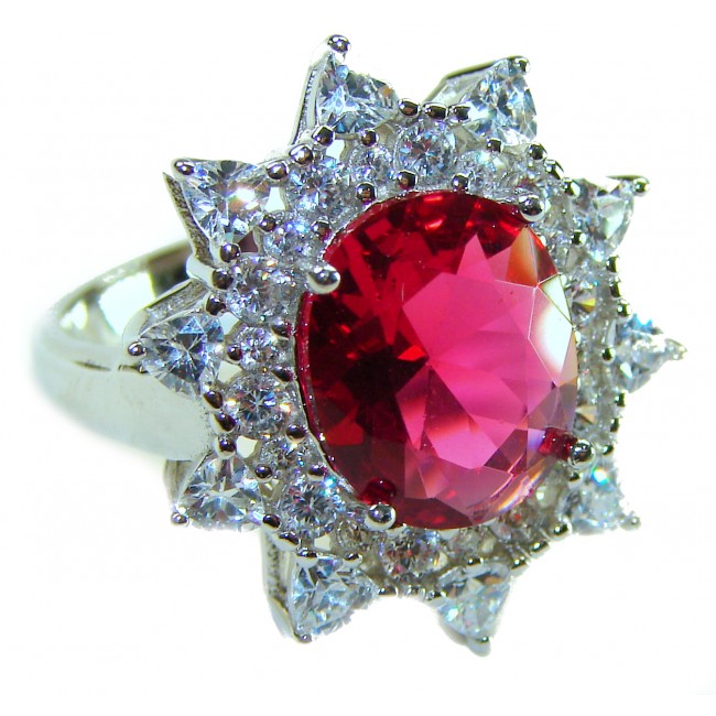 Spectacular Authentic 9.3 carat Ruby .925 Sterling Silver handmade Cocktail Ring s. 7 1/4