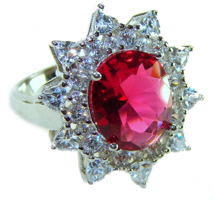 Spectacular Authentic 9.3 carat Ruby .925 Sterling Silver handmade Cocktail Ring s. 7 1/4