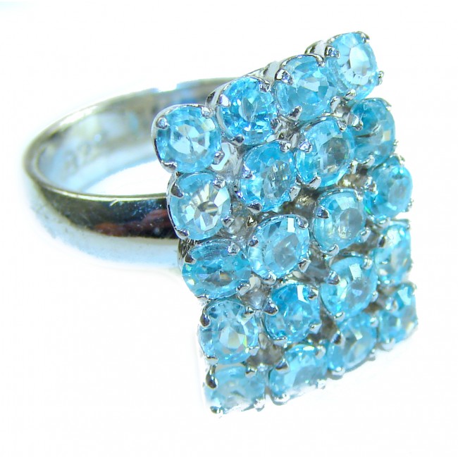 Atlantica 22.7 carat Swiss Blue Topaz .925 Sterling Silver Handcrafted Statement Large ring size 6 1/4