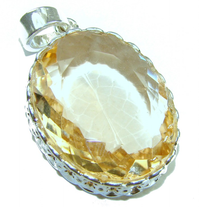 Perfection Oval cut 37.3 carat Lemon Quartz .925 Sterling Silver handcrafted LARGE pendant